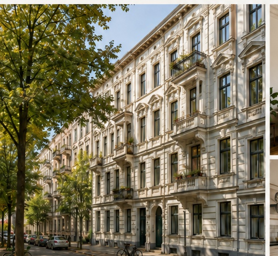 Altbauwohnung nahe Kollwitzplatz – Wohnbereich mit Stuck